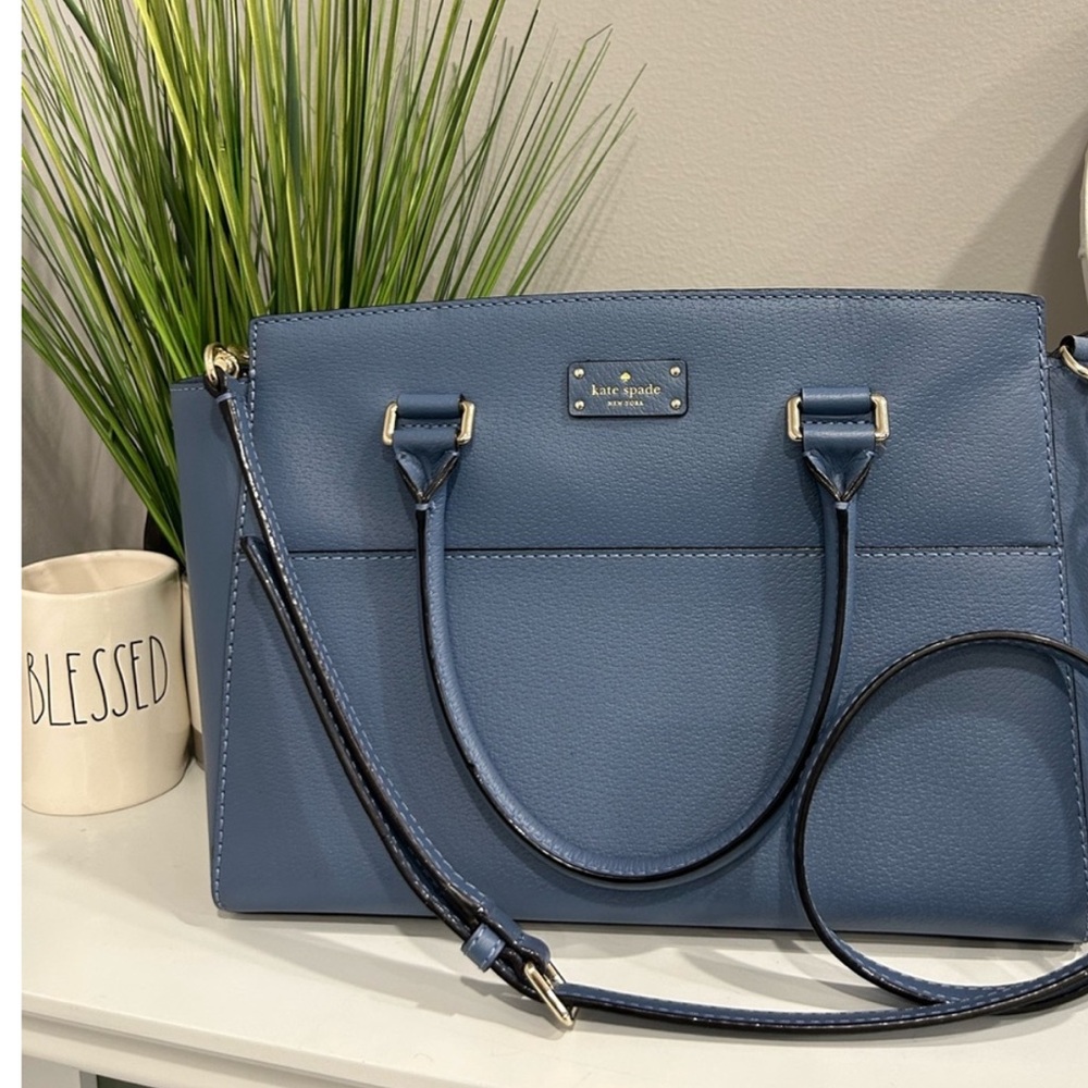 Kate Spade Madison Saffino Leather Medium Satchel in Slate Blue
